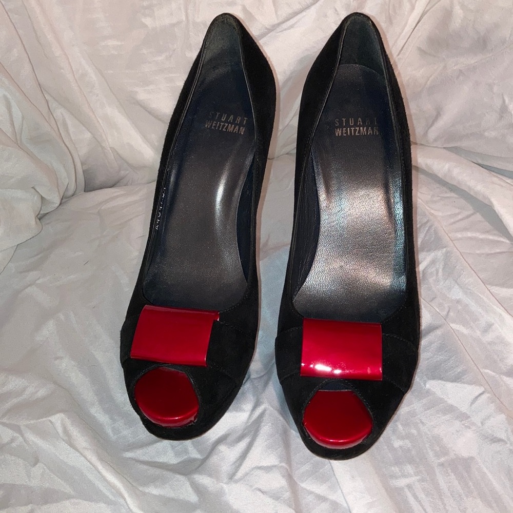 Suede Stuart Weitzman open/peep toe pumps